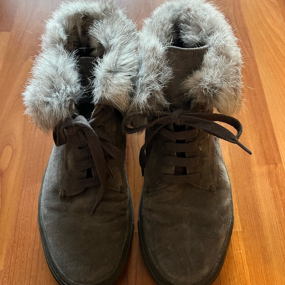 Vince Brown Ankle Boots with Rabbit Fur